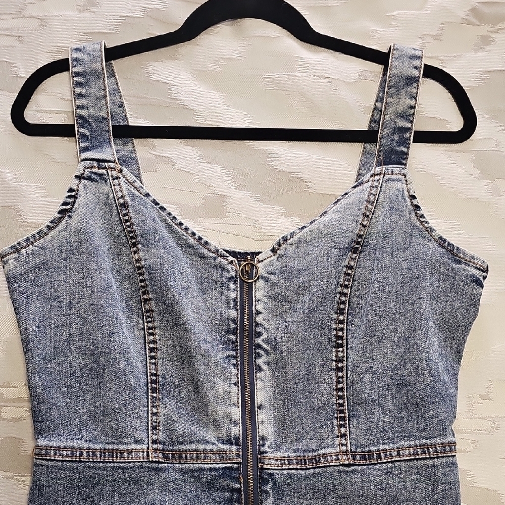 Washed Black Denim Zip-Front Mini Dress - Picture 6 of 7